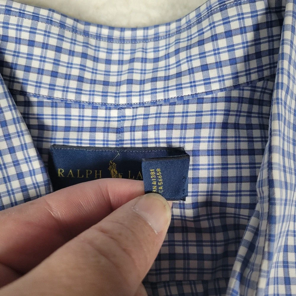 Ralph Lauren Button Down Shirt Mens XXL Blue White Gingham Short Sleeve Check - Picture 9 of 13